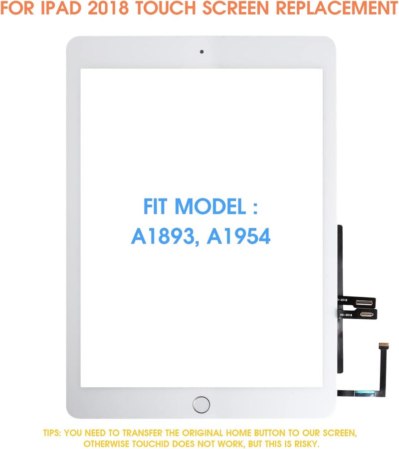 ARSSLY for iPad 6 2018 A1893 A1954 Touch Screen Replacement for iPad 6th Gen Digitizer for iPad 2018 Glass Panel with Tools & Home Button(White,Not LCD Display) - Image 2